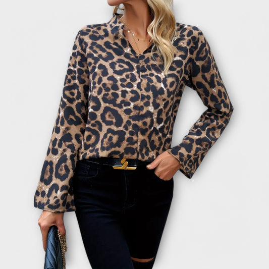 Casual Leopard Blusa Leopardo com decote