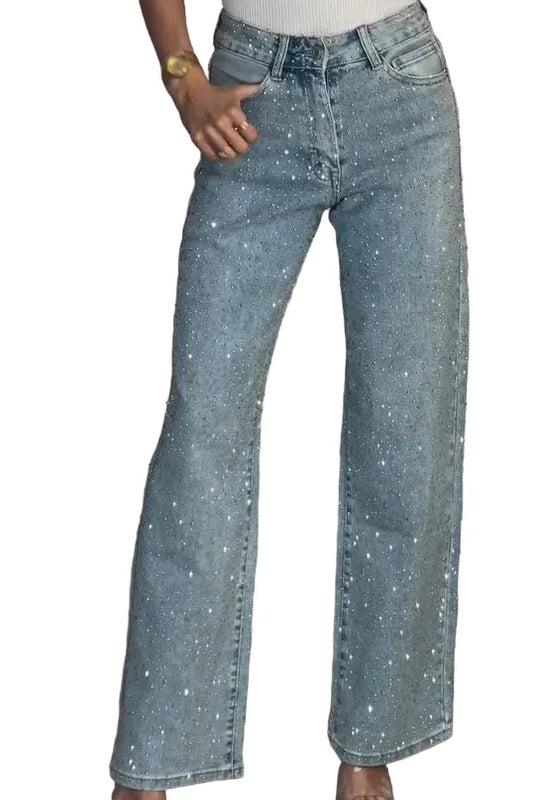 CARLA™ – JEANS ELÁSTICOS COM APLICAÇÃO DE BRILHANTES