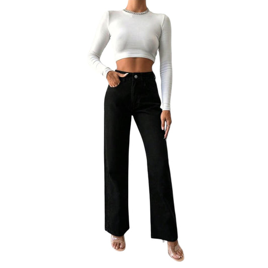 SABRINA™ – JEANS DE CINTURA ALTA COM PERNAS LARGAS