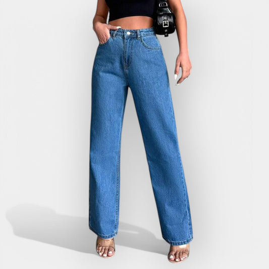 KARA™ – JEANS DE CINTURA ALTA COM CORTE SOLTO